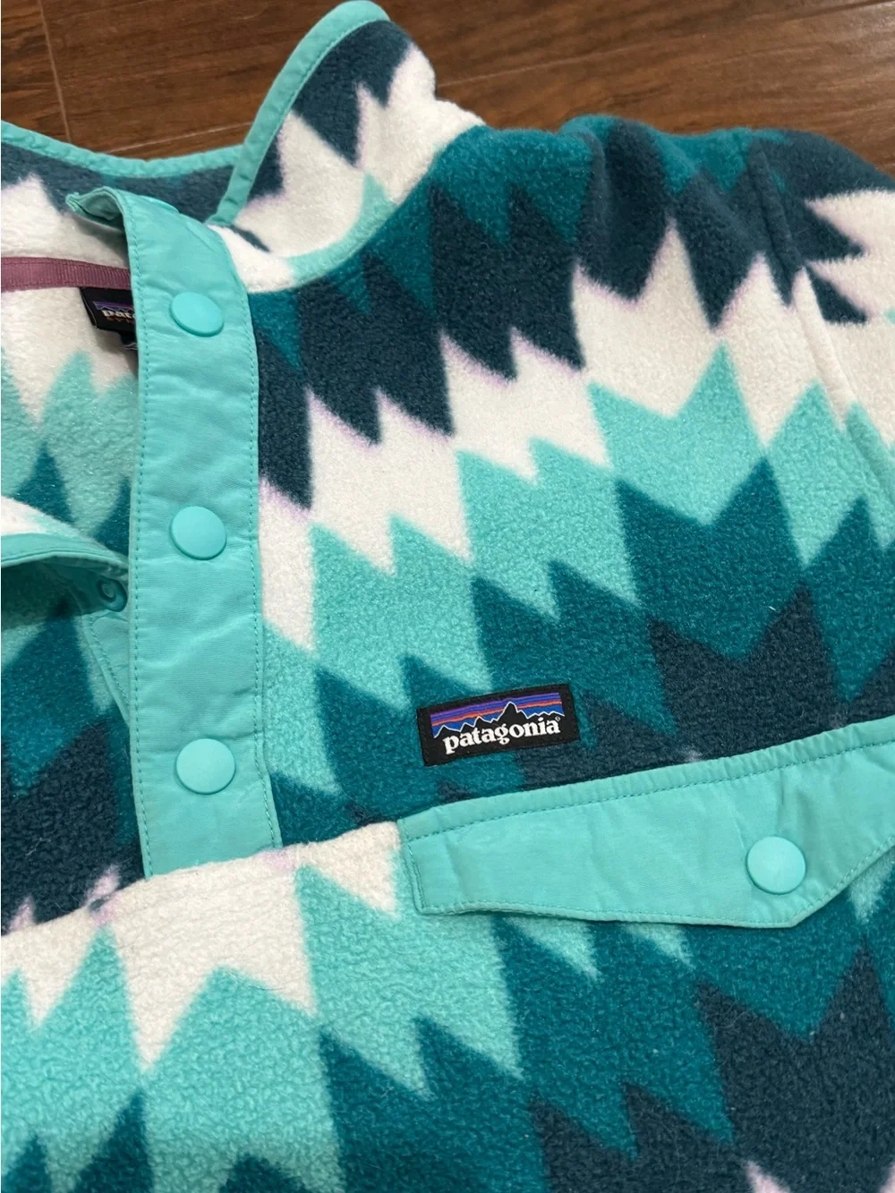 Patagonia Teal Chevron Snap-T Fleece Pullover Girls 14